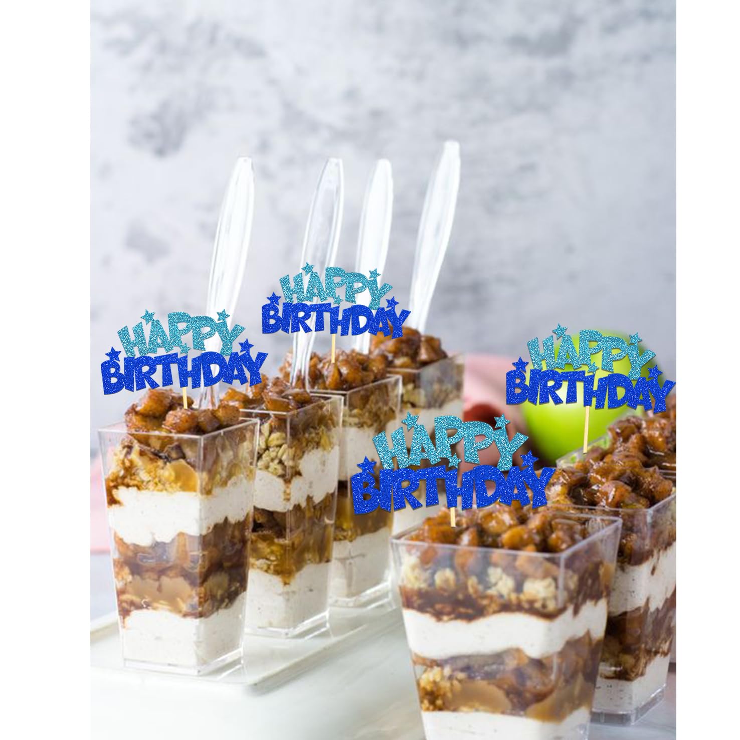 10er Set Glitzer-Cupcake-Topper 'Alles Gute' – Blaue Geburtstagsdeko Für Torten & Desserts