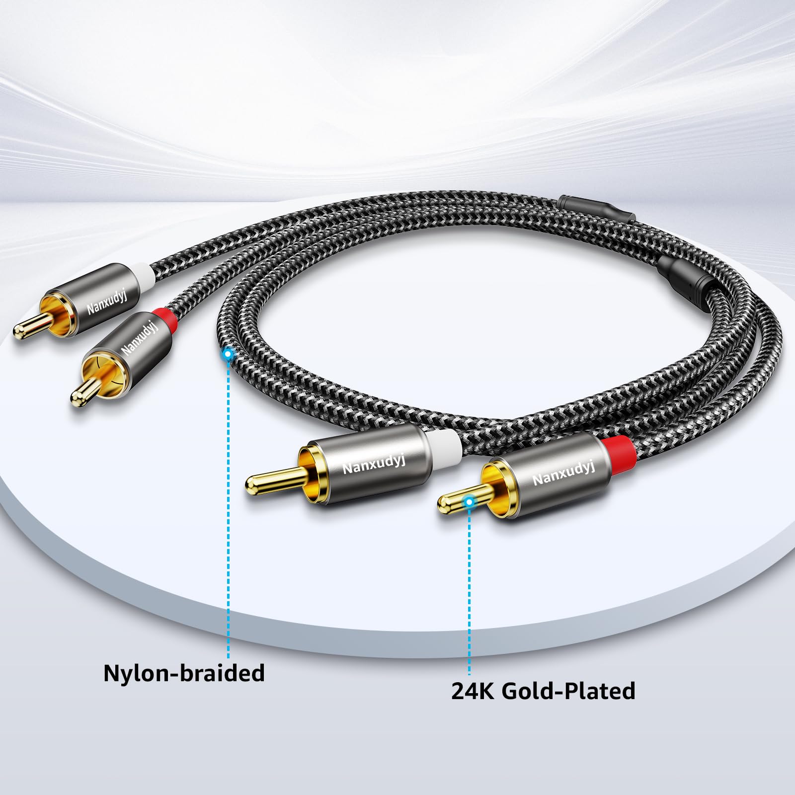 Cinch-Kabel, 6 m, 2 Cinch-Stecker auf 2 Cinch-Stecker, Audio-Stereo-Kabel, vergoldet, Nylon-ummantelt, doppelt geschirmt, AUX-Audio-Subwoofer-Adapterkabel für Heimkino, Verstärker,