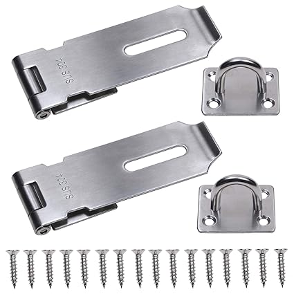 Padlock Hasp POCADOM 4 Inch Door Clasp Hasp Lock Latch, 2 Pcs Stainless Steel Door Bolt Latches for Furniture, Cabinet, Drawer, Cupboard and Closet