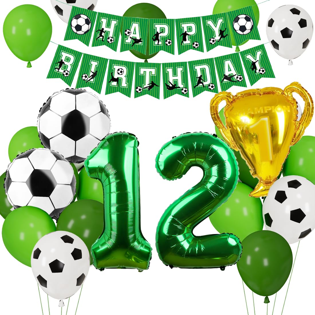 Cadimus Fußball Luftballon 12. Geburtstag, Fussball Deko Geburtstag Kinder 12 Jahre, Geburtstagsdeko Jungen 12 Jahre, Grün Folienballon für Fussball Party Kindergeburtstag
