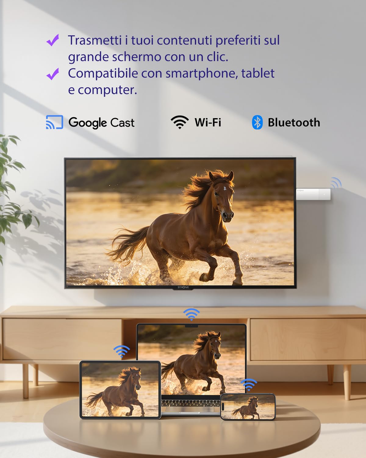 STRONG LEAP-AIR TV Stick 4K UHD, Android 11, Wi-Fi, Assistente Vocale Google, HDR10+, Dolby Audio, Netflix, Prime Video, YouTube (Bianco)