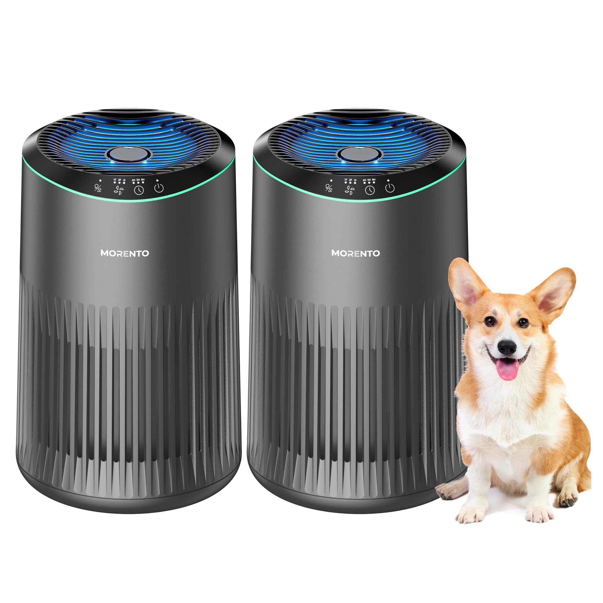 Air Purifiers for Bedroom Home for Smoke Pet Dander Odors, Air Purifier with Sleep Mode Small Air Purifier with Fragrance Sponge for Bedroom Office, Blue Ambient Light, 23dB Quiet, 2 Pack Grey