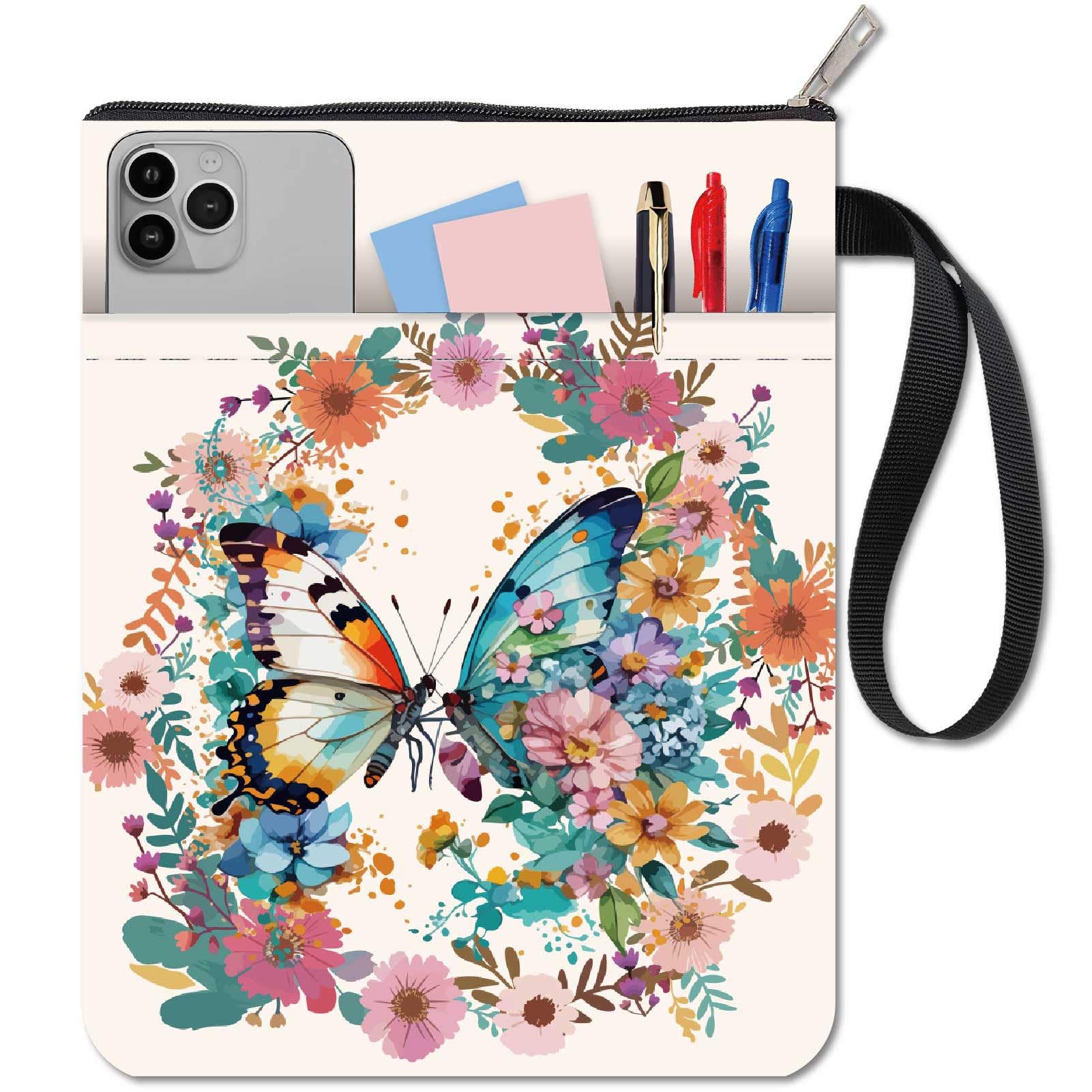 CRASPIRE Butterfly Book Covers Floral Hoop Book Sleeve Flower Book Protector for Paperbacks Washable Fabric Cloth Book Cover with Zipper and Extra Sleeve Pocket for Book Lovers Classmate Gifts