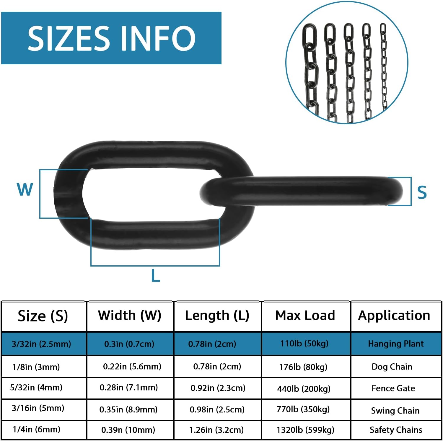 3/32" Black Chain Link Long Decorative Chain for Hanging Plants Basket Picture Metal Heavy Duty Chain Bulk Carbon Steel Chain for Light Fixture Chandelier Lamp Clothes Dog (3/32 x 472 Inch) - Image 7