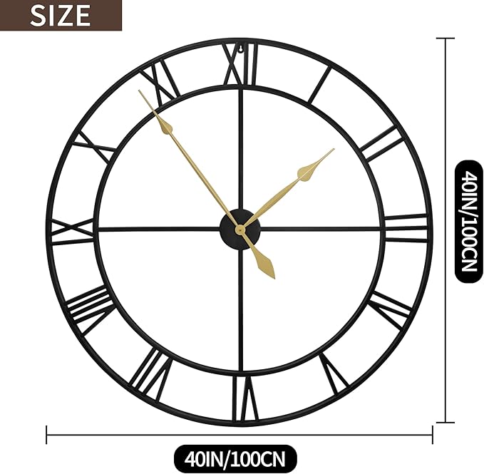 Reloj de Pared LEIKE 40 Pulgadas Romano Negro Metal miniatura 2