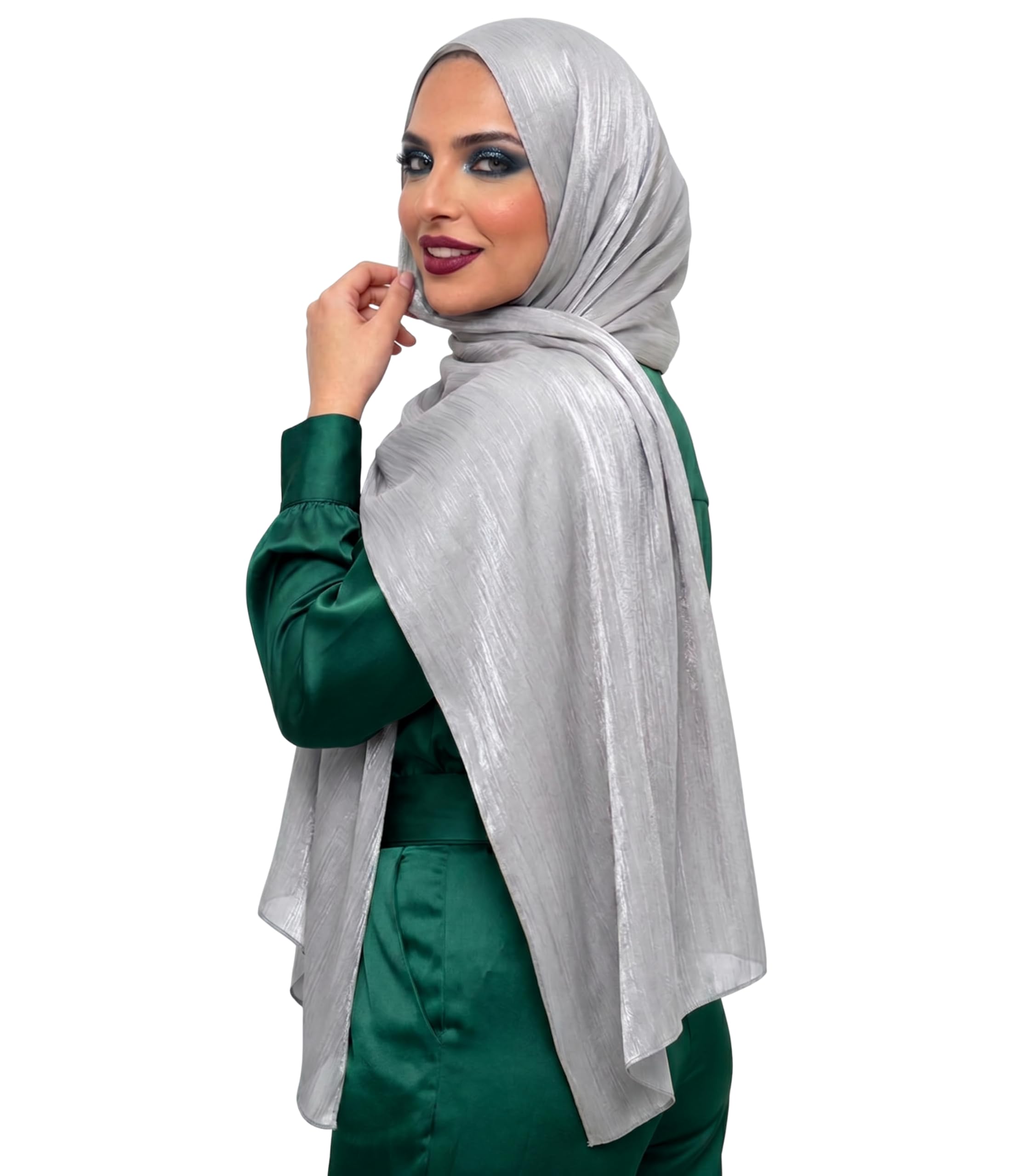 Crinkled Scarf - Summer Ladies Scarves, Shawls & Wraps - Hijab for Women & Girls - Soft, Lightweight and Breathable - Head Scarf for Evening Dress - Plain Shiny Shimmer Neck Headscarf Wrap - 180 x 92
