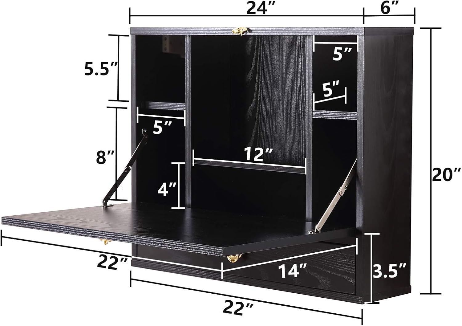 Wall Mounted Table, Multi-Function Folding Laptop Desk Wall Mount Writing Desk with Storage Compartments & Drawer for Home, Office, Small Spaces, Black