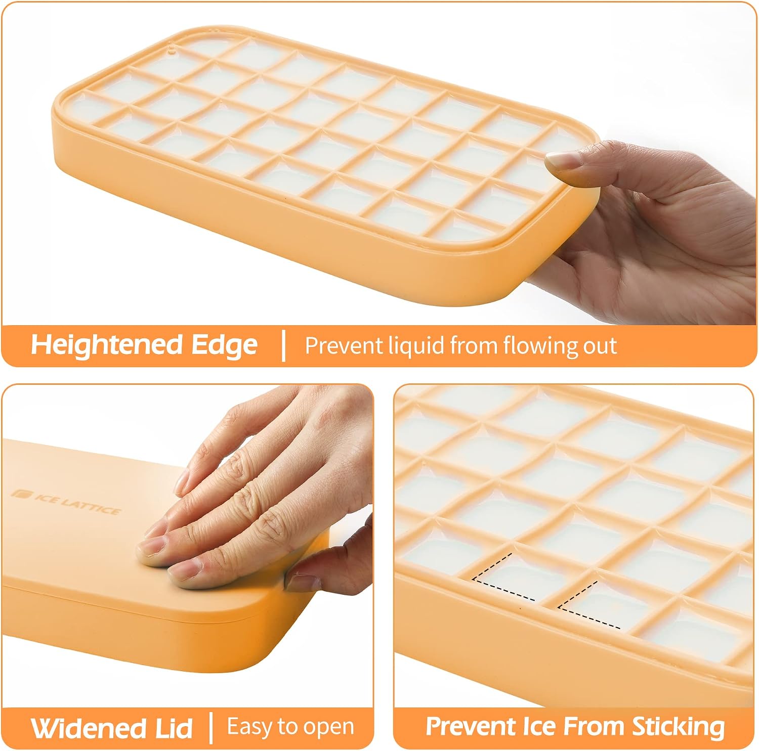 Updated Silicone Ice Cube Trays With Lid and Storage Bin, Easy-Release 2 * 32 Small Nugget Ice Tray with Spill-Proof Cover&Bucket,Ice Molds Maker for Cocktails & Whisky, Container, Scoop, BPA Free