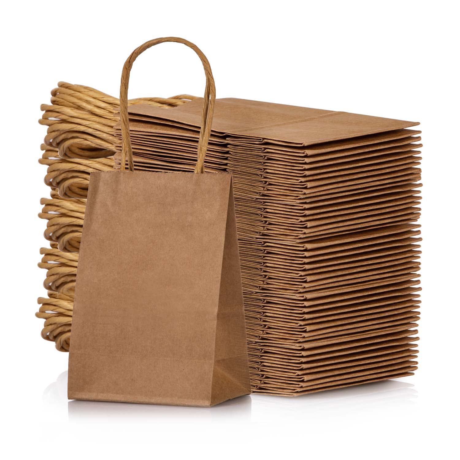 Mini Size Kraft Paper Bag with Handle Bulk Party Favor Bag 6x4.5x2.5 inch for Birthday Christmas New Year Halloween Graduation Recycled Bag, 50 Counts