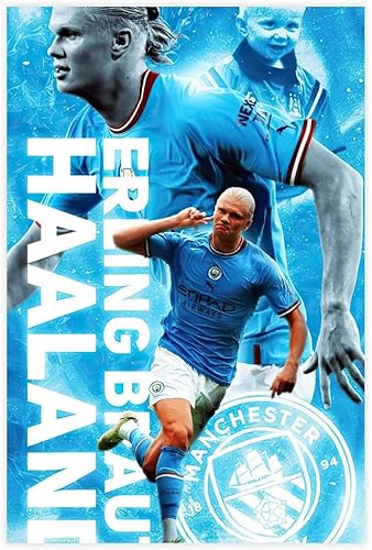 Erling Haaland - Pósteres para paredes póster de fútbol de la ciudad de hombre lienzo para dormitorio arte de pared estilo sin marco 12 x 18