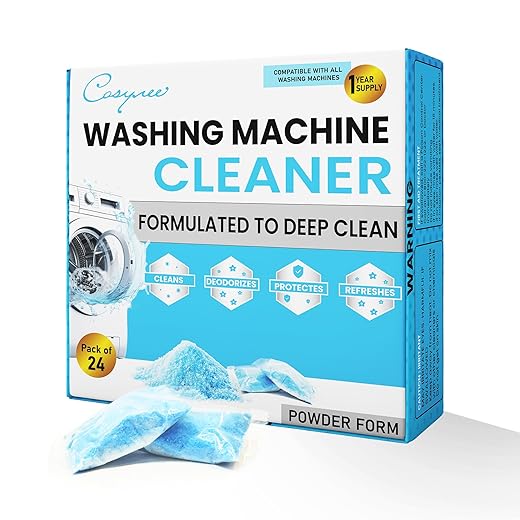 Washing Machine Cleaner Powder, 1Year Supply (24 Packs) for Front & Top Load Washers – Deep Cleaning, Odor Reduction, Residue-Free & Easy Use – Powder Cleaner for Washing Machines and Dishwasher Pods