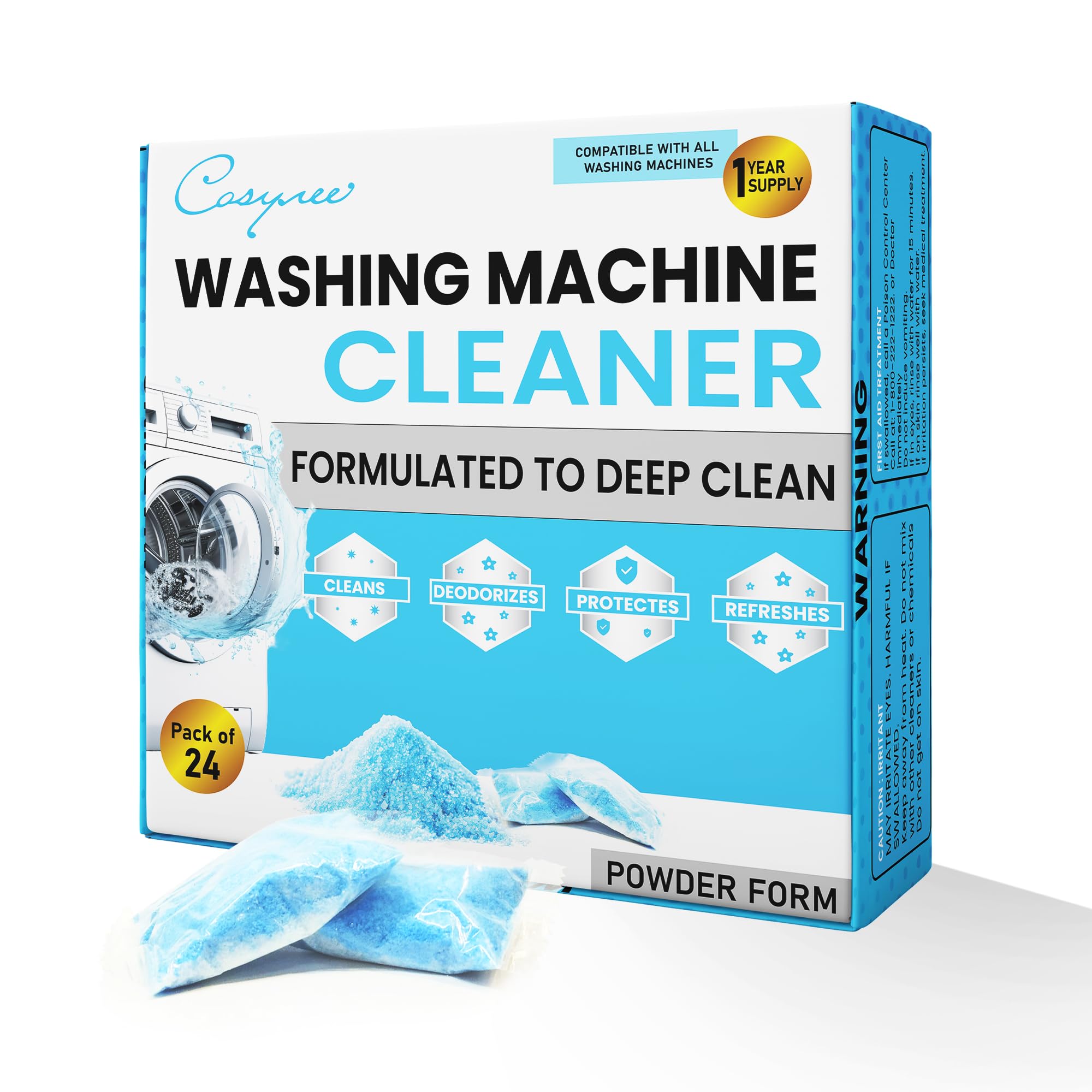 24 Washer Cleaner Tablets – Deep Cleans & Deodorizes All Washers, Removes Grime & Odor, Powerful Descaling Formula, Eco-Friendly, 1-Year Supply, Septic Safe