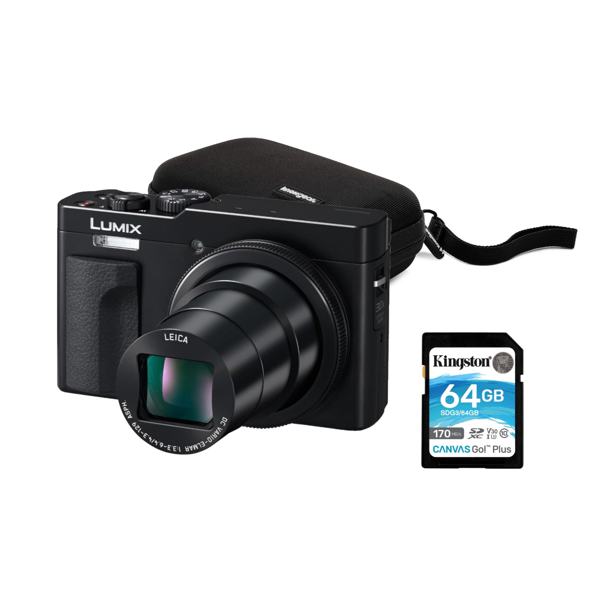 Panasonic LUMIX ZS99 30x Zoom Point and Shoot Compact Digital Camera (Black) Bundle with 64GB SDXC Canvas Go Plus 170MBPS Read Memory Card and
