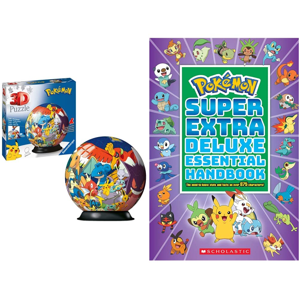 Ravensburger Pokemon 3D Jigsaw Puzzle Ball & Super Extra Deluxe Essential Handbook: The Need-To-Know STATS and Facts on Over 900 Characters: The Need-To-Know STATS and Facts on Over 875 Characters: 1