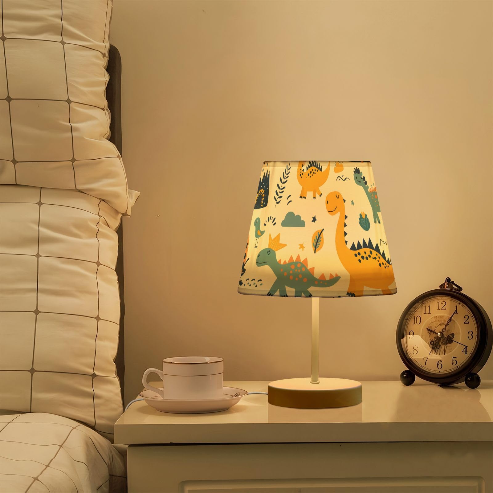 Mnsruu Lámpara de mesita de noche Dino Infantil Dinosaurio Doodle Lámpara de mesa Bombillas LED Lámpara de Escritorio Pantalla de Tela para Dormitorio Sala de Estar Mediana