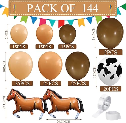 Miniatura 2 de Jexine Kit de arco de globos occidentales de 146 piezas, decoraciones de fiesta de vaquero, globos de caballo occidental, estampado de vaca,
