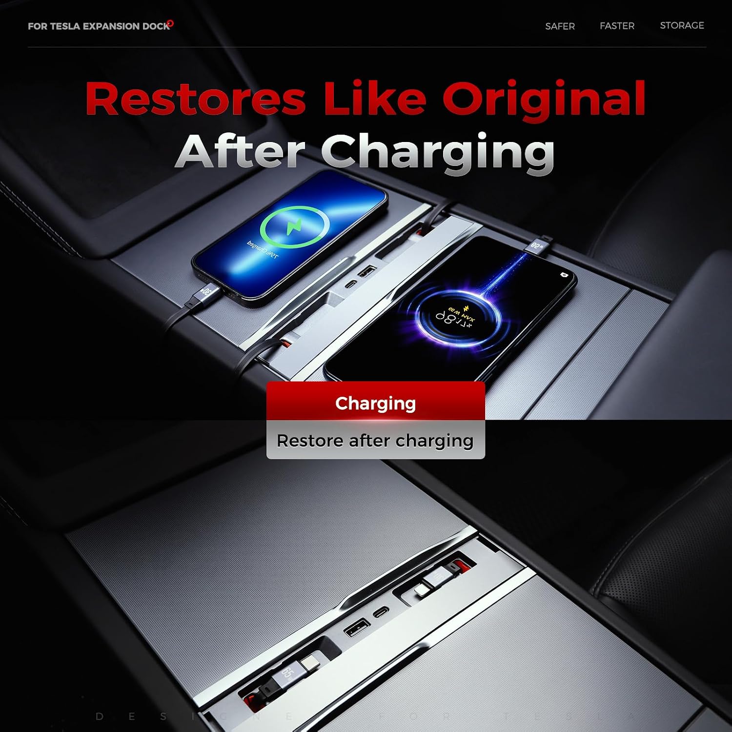 Upgrade 65W USB Charger Hub for Tesla Model 3 Highland 2024-2025 & New Model Y Juniper 2026 Accessories, 4-Port Retractable Phone Charger USB Hub – Center Console image 5