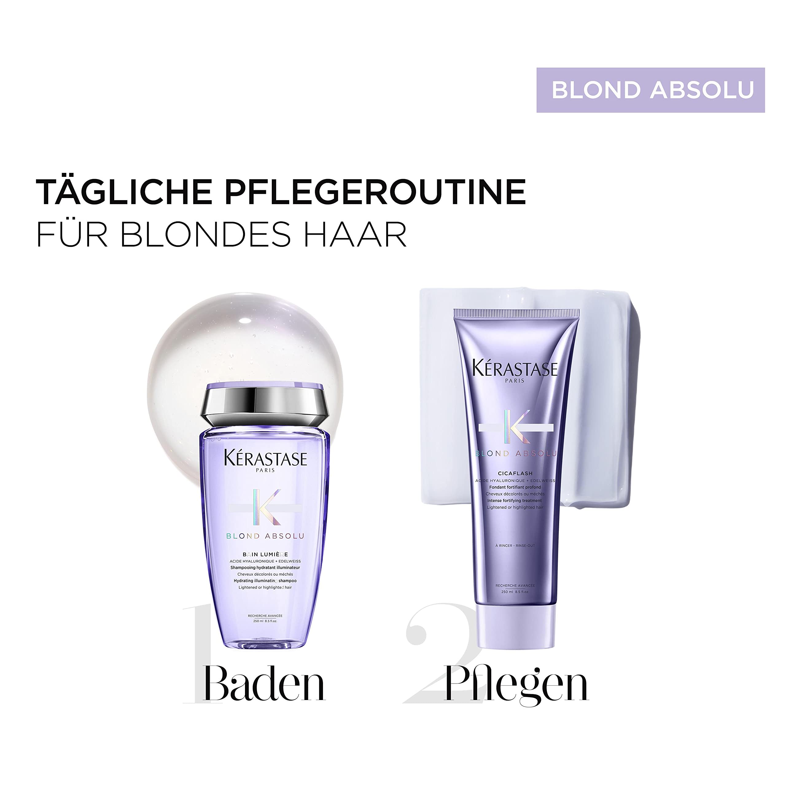 Kérastase, Blond Absolu, Pflegeroutine mit Shampoo und Haarspülung für blondiertes, gesträhntes oder natürlich blondes Haar, Mit Hyaluronsäure