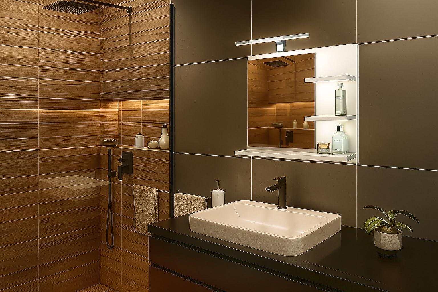Badspiegel mit 3 Ablagen Badezimmerspiegel Spiegel Regal Wandspiegel Hängespiegel Badmöbel Spiegel Flurspiegel für Schlafzimmer für Badezimmer Weiß 60X50 LED Lampe - Recht