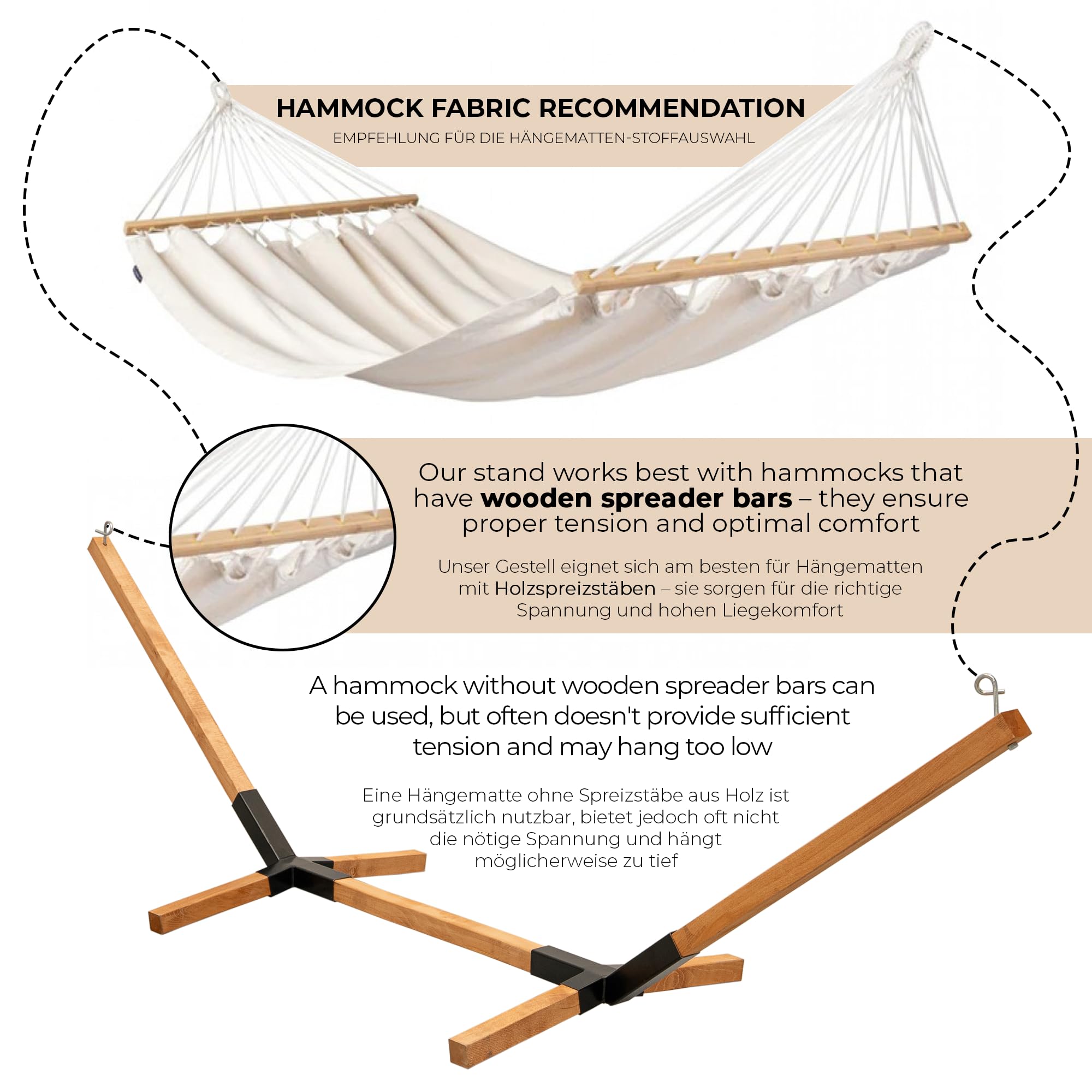 MOE UHANE Hamaca de Madera para jardín y hogar, Montaje rápido sin Tornillos ni Herramientas, Madera Natural y compuestos metálicos, Compacto, 100% ecológico