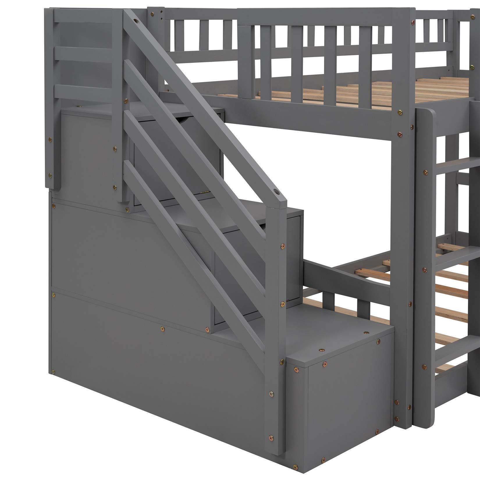 Buy Twin Over Twin Bunk Beds with Slide, Low Bunk Bed Frame with Storage Drawers Stairway Wood