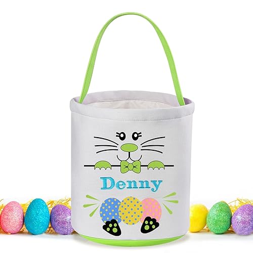 VAPCUFF - Cesta de Pascua personalizada para niños, cestas de Pascua verdes para niños y niñas, cesta de conejo de Pascua, cestas de regalos de