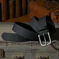 Vista 4 de VATAN Cinturón de cuero genuino para hombre de todos los días, cinturón de jeans casual hecho a mano con caja de regalo A-Negro