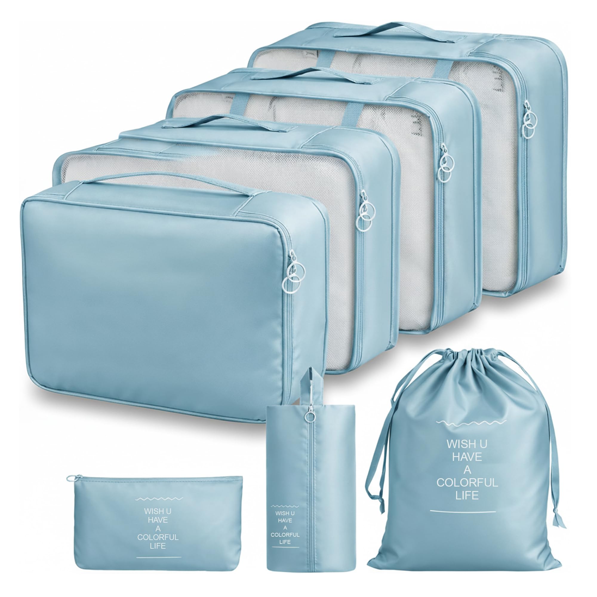 BRAND VILLA 7 Pcs Travel Organizer Set Packing Cubes Luggage Organizer Bags with Shoe Bag, Laundry Pouch & Toiletry Bag for Clothes, Shoes, Accessories, Lightweight Travel Storage for Suitcase (Blue)-image-33