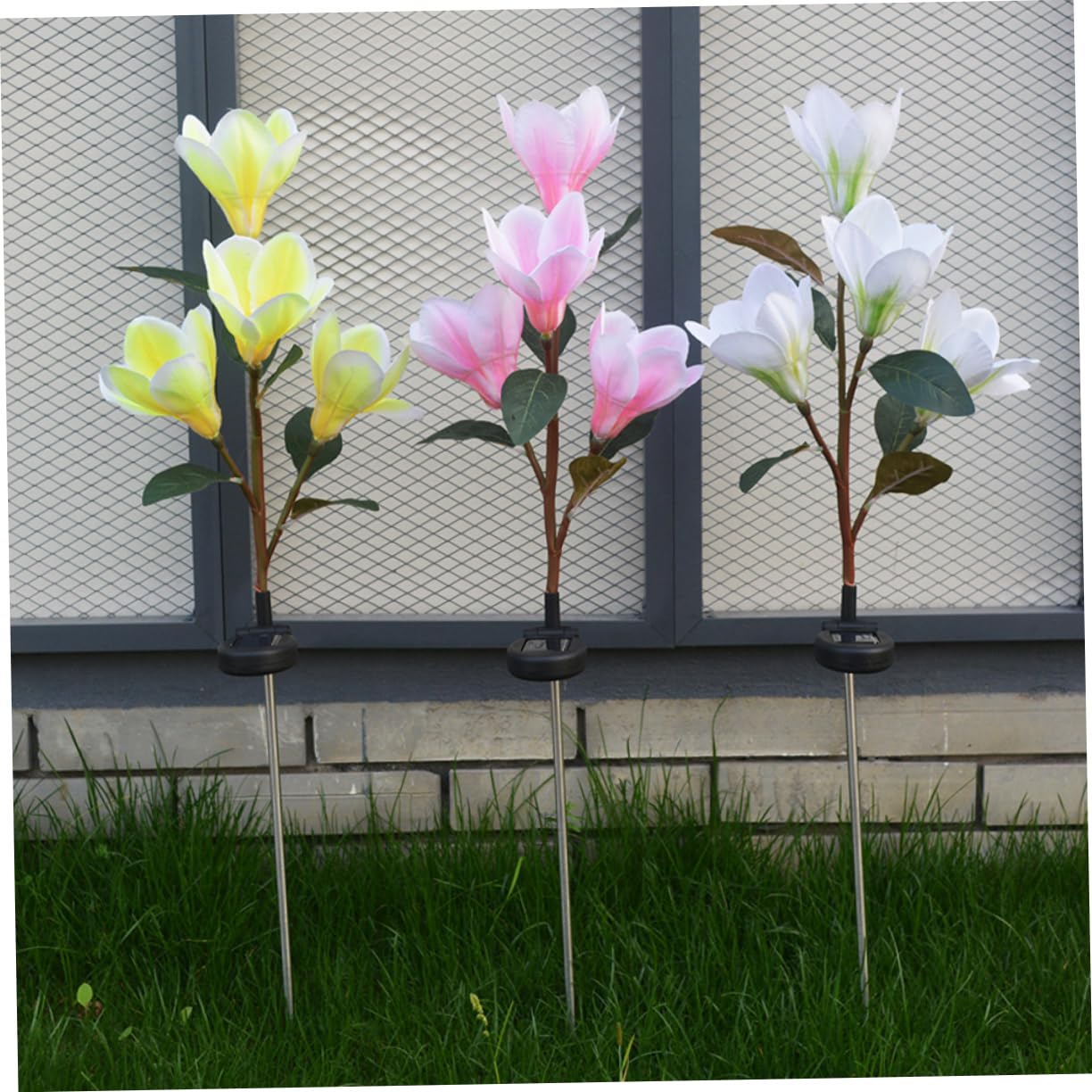 Gogogmee 4 Forks Magnolia Lanterns Solar Stick Lights Waterproof Perfect for Garden Patio Balcony Night Scene Decor