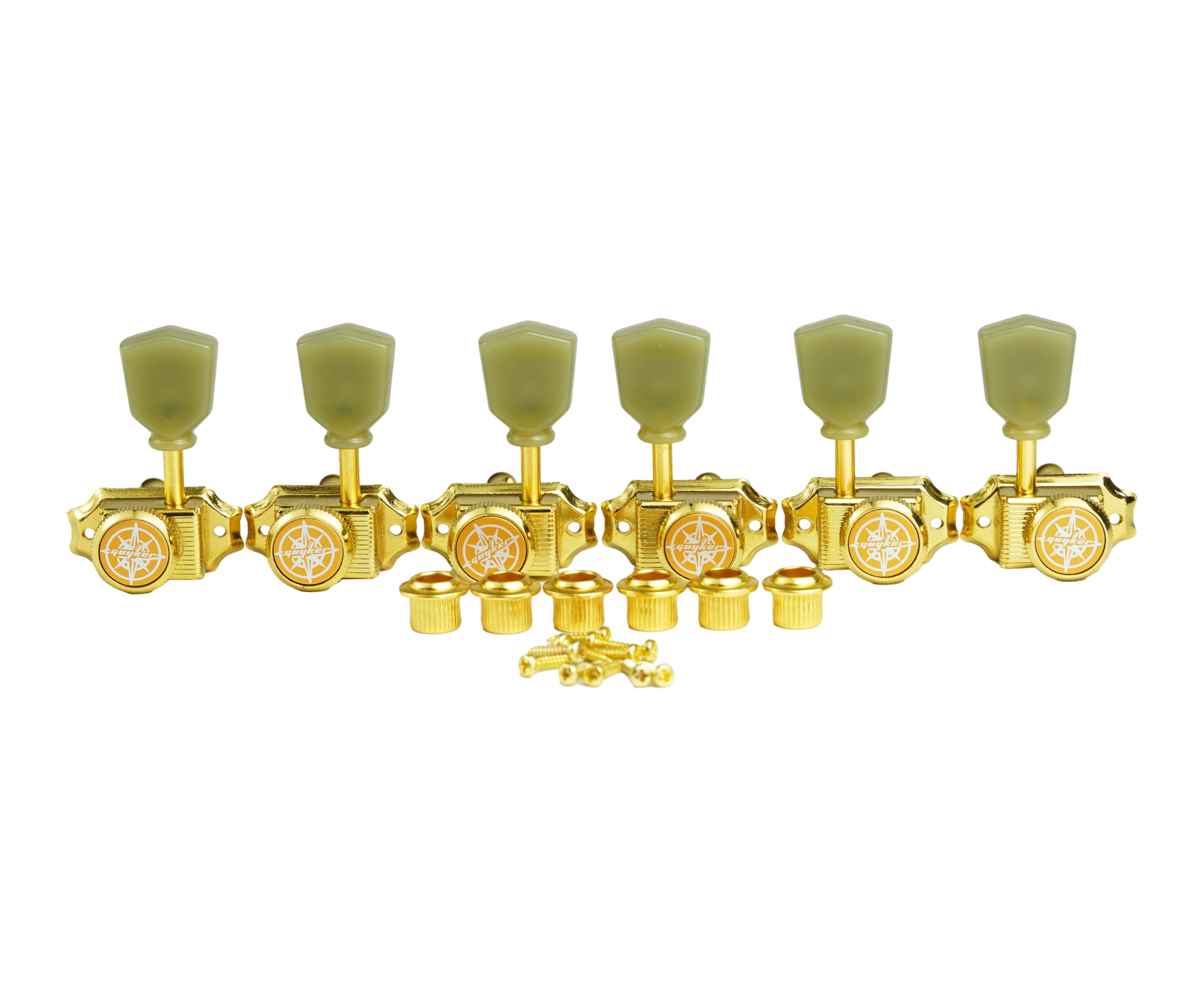 Guyker 3x3 Vintage Style Locking Guitar Machine Heads – 1:15 Ratio Lock String Deluxe Tuning Key Pegs Tuners Set Replacement for Electric, Acoustic or Folk Guitars - gk44sp, Gold