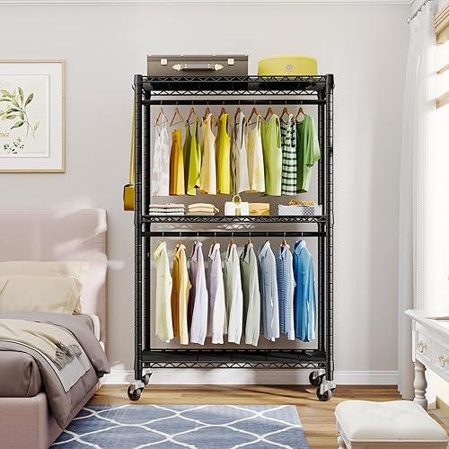 Miniatura 2 de P3 - Perchero resistente con ruedas para colgar ropa, sistema organizador de armario independiente 39.4 pulgadas de ancho x 14 pulgadas de