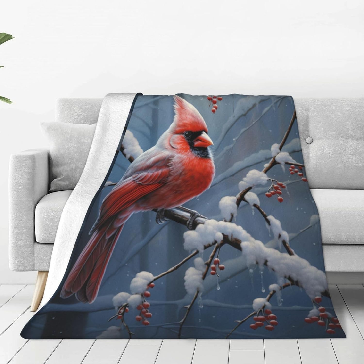 Cardinal Blanket Birds Cardinal Gifts Flannel Throw Blanket Snow Winter Soft Warm Fluffy Plush Lightweight Microfiber for Bed Couch Chair Living Room 60x50 Inch for Adult Kids