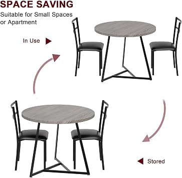 Dining Table Set for 2, Small Kitchen Table with Upholstered Chairs 3 Piece Dinning Table Set for Kitchen & Dining Room, Compact Dining Set for Small Spaces