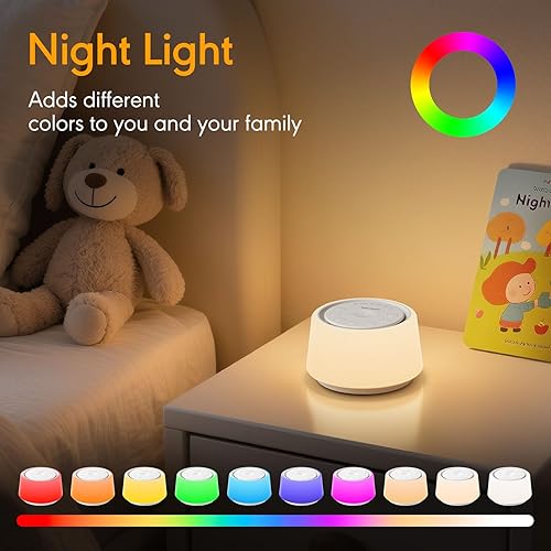 Miniatura 4 de Máquina de ruido blanco con luz nocturna, 30 sonidos relajantes, máquina de sonido portátil para bebés y adultos, luz nocturna de 10 colores, 5