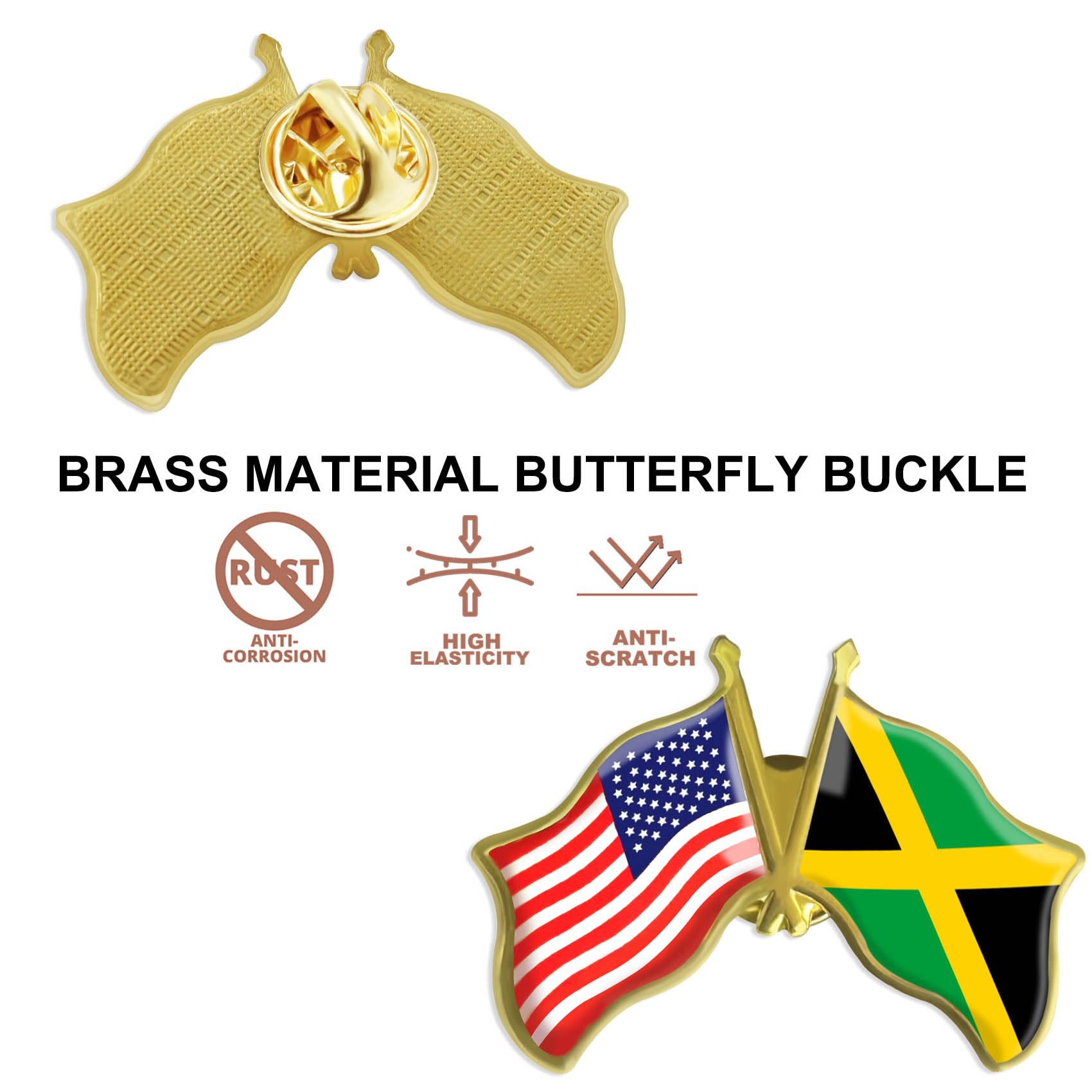 Confezione da 6/12/50/100 spille per bandiera dell'amicizia della Giamaica americana, 3,8 cm