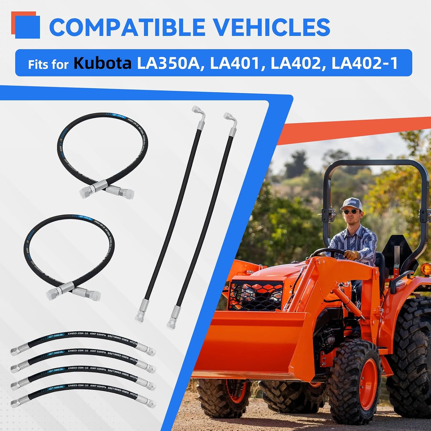 Hydraulic Hoses Kit Fits for Kubota LA350A, LA401, LA402, LA402-1 Boom & Bucket Cylinder Hose Kit 7J303-76610, 75535-66620, 7J999-95562 Front Loader Hose Kit Hydraulic Hose