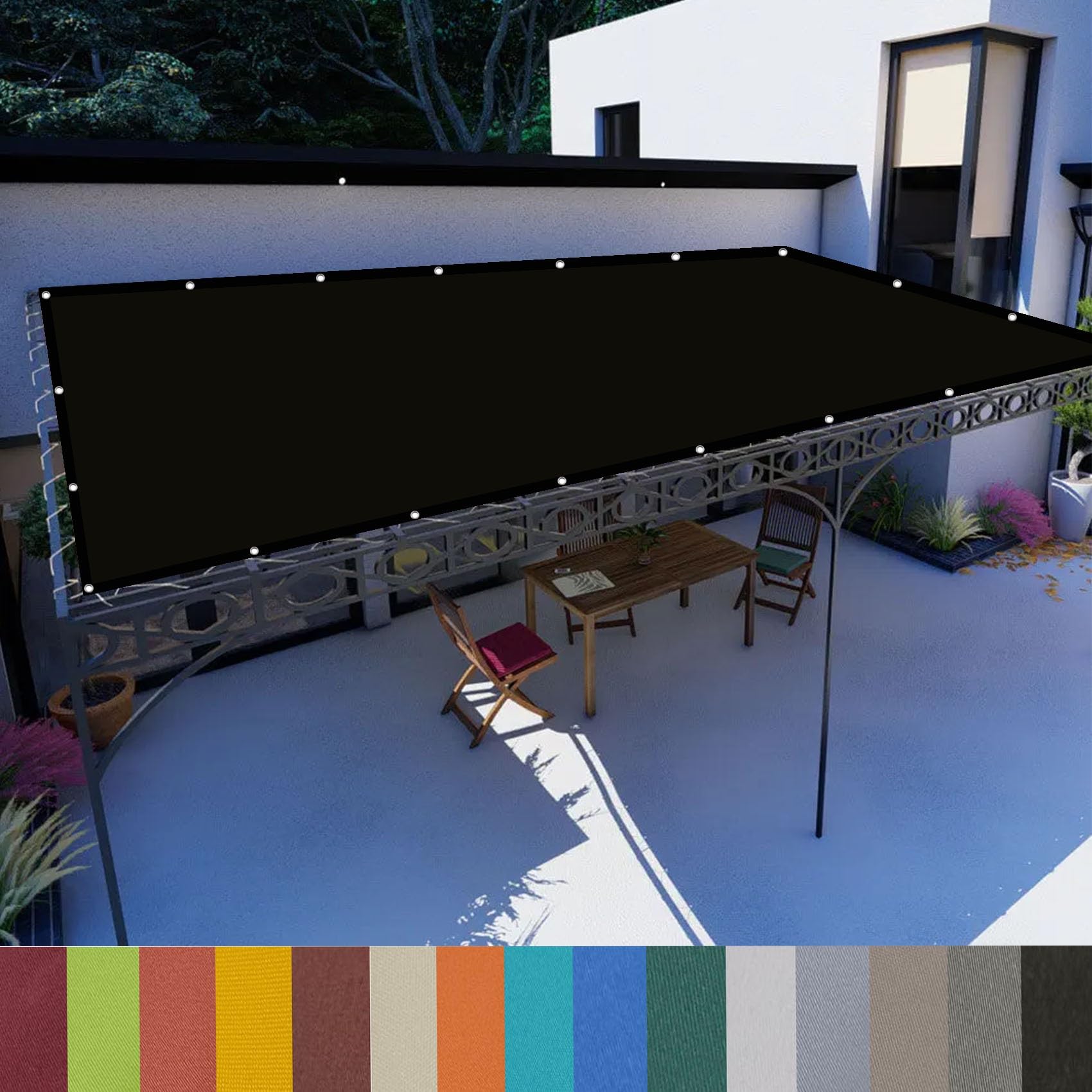 Voile d'ombrage imperméable anti-UV 98% pour terrasse et cour