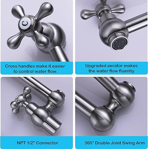 Miniatura 9 de WHSHOWER Plegable solo frío cocina grifo montado en la pared latón giratorio fregadero grifos solo agujero cocina olla relleno grifo doble