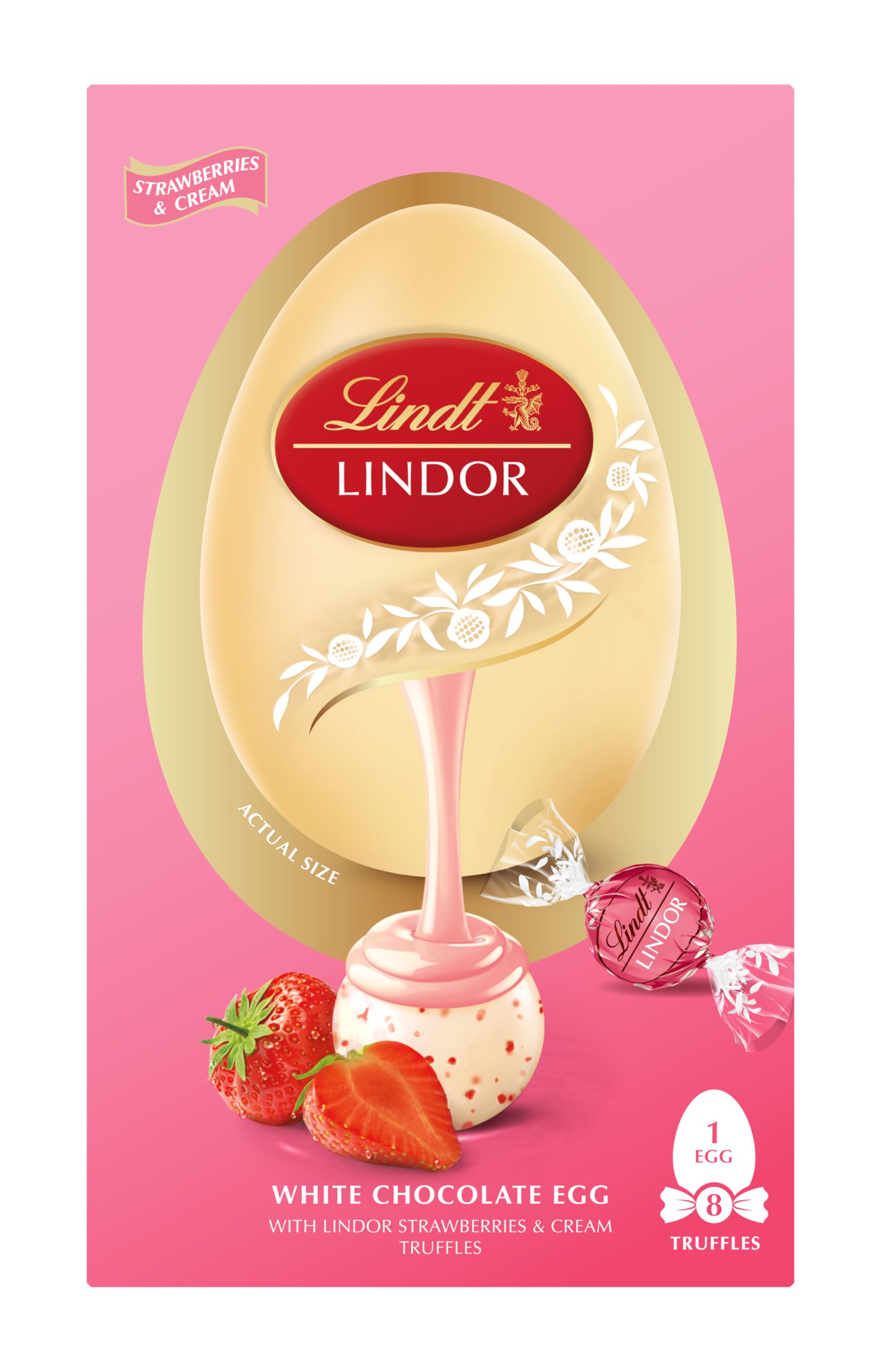 Lindor Strawberries and Cream Chocolate Easter Egg 260g – Chocolate Truffles with Strawberries and Cream Filling – Spring Inspired Easter Chocolate – Easter, gift