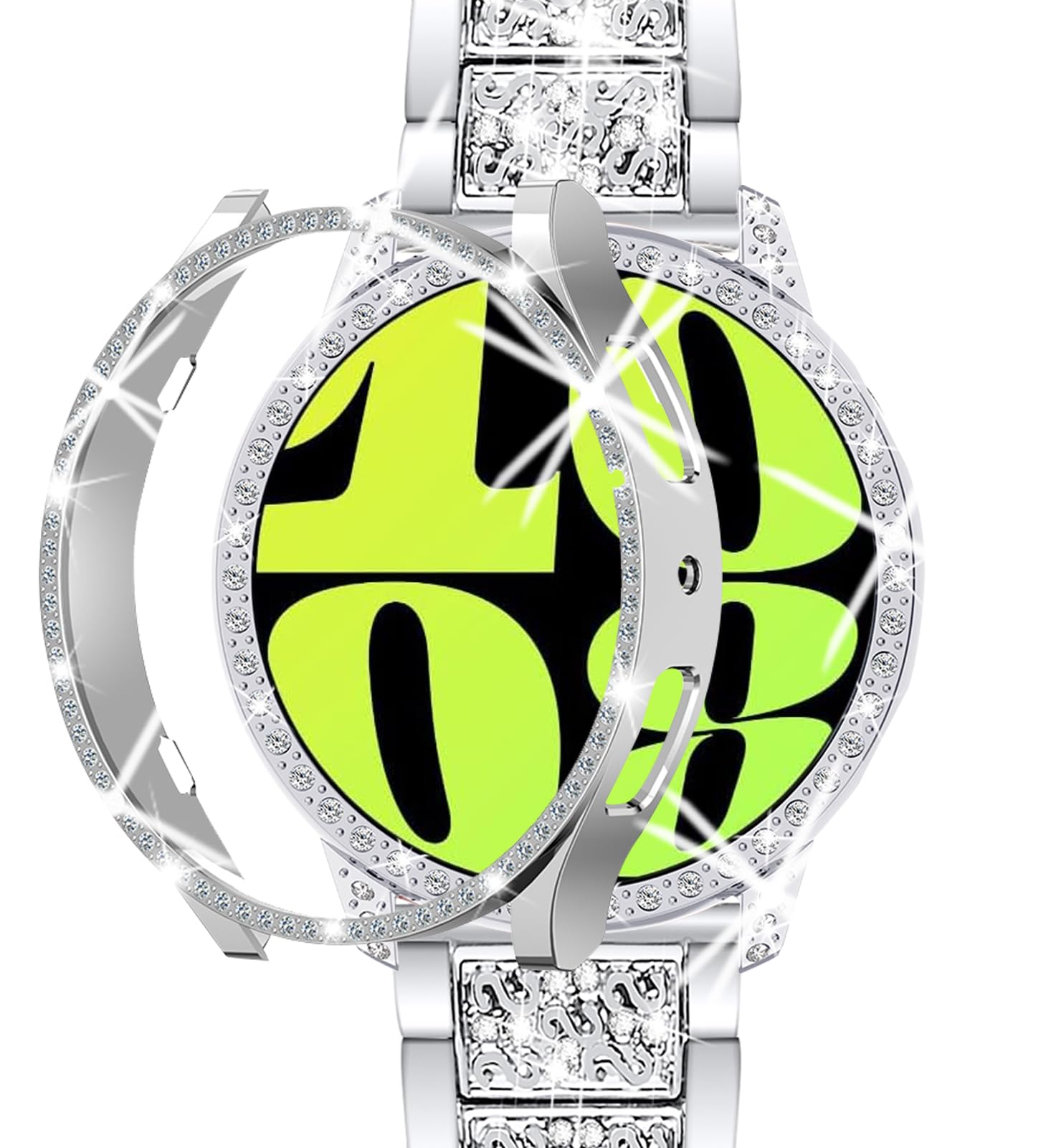 BESIOFO Bling Band with Case Compatible with ONLY Samsung Galaxy Watch 6 40mm 44mm Women, 20mm Replacement Strap Wristband & PC Protective Bumper Cover for Galaxy Watch 6(Size Optional)