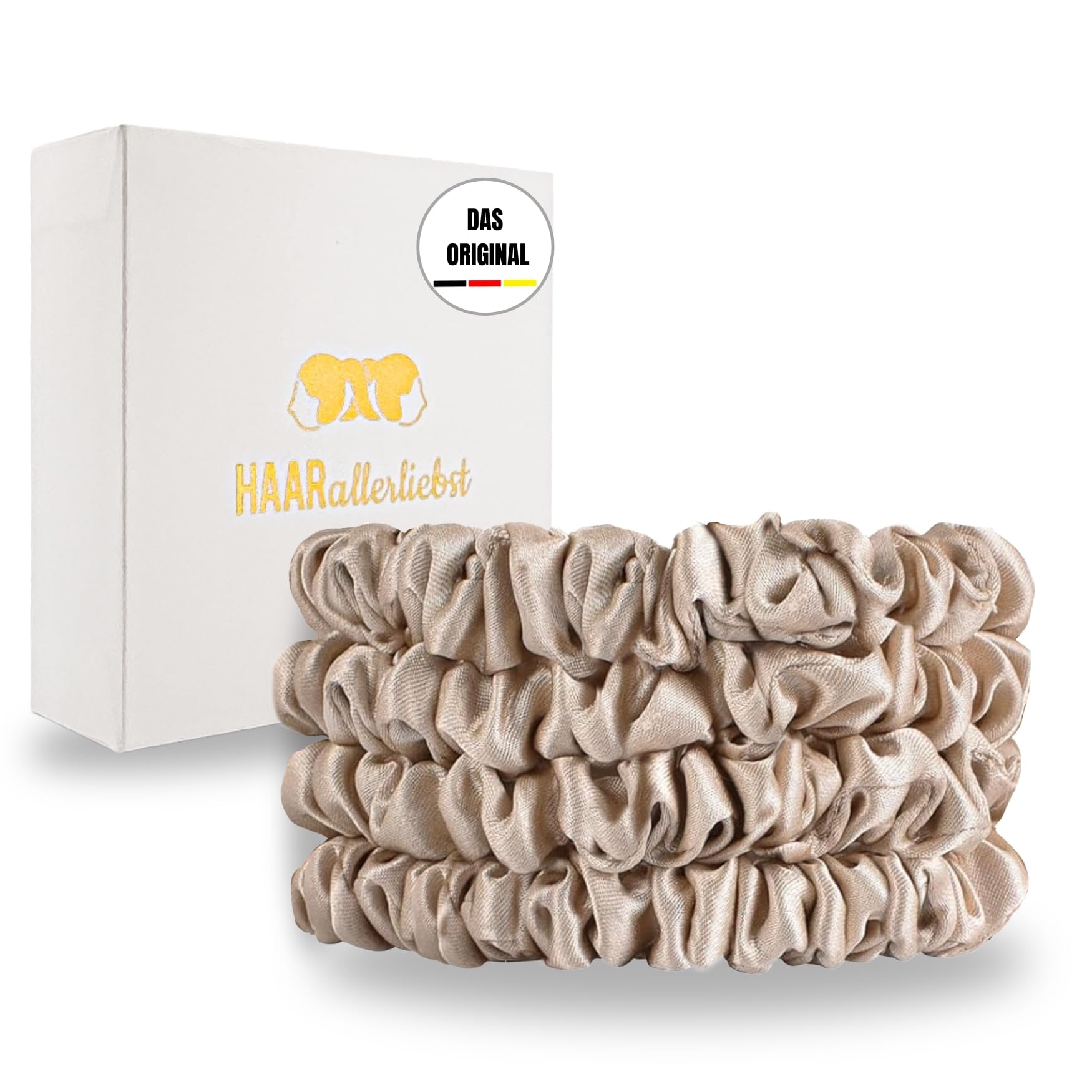 HAARallerliebst Set of 4 100% Thin Silk Scrunchie Hair Bobbles with Cardboard Box