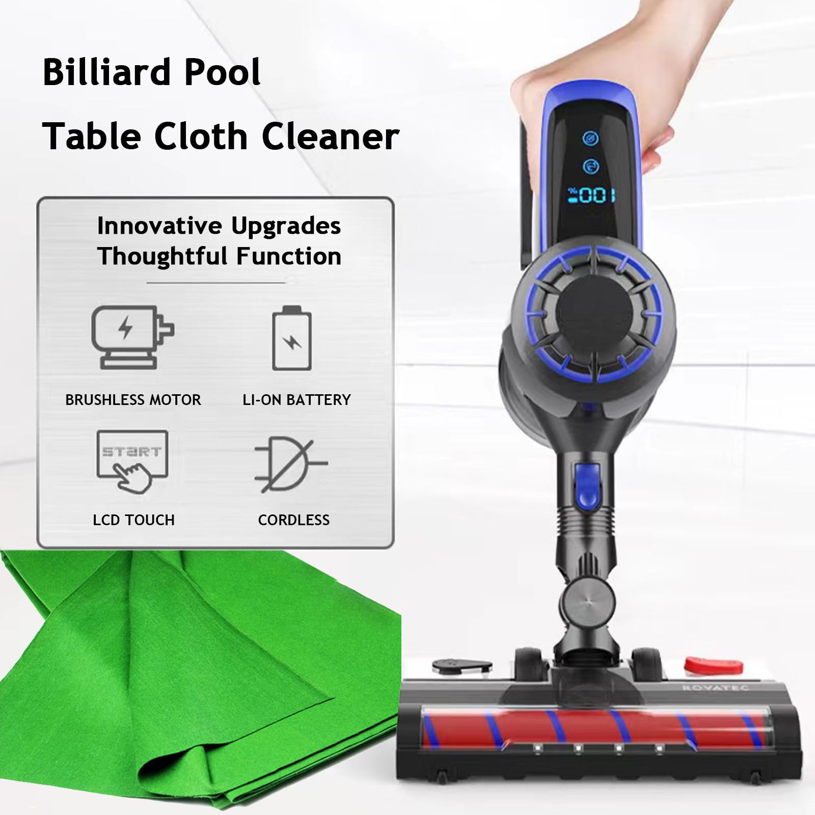 Aspiratore Da Tavolo Da Biliardo Senza Fili, 2 Velocità | Aspirazione: 22kPa | Alimentazione: batteria al litio, senza fili | Utilizzo: sale da biliardo, tavoli da snooker(Blue)