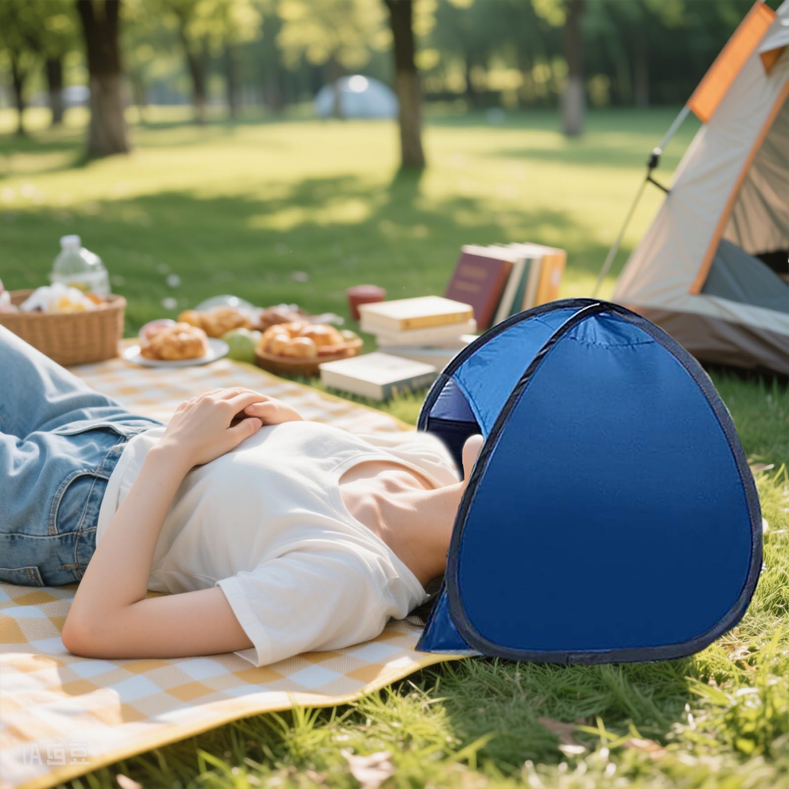 Bleu Mini Tente de Plage Pop Up, Portable Tentes de Tête, Taille M Mini Tente Plage Automatique Pop Up Anti UV, pour Extérieur, Camping, Pique-Nique