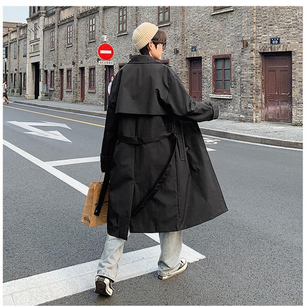 Amazon.co.jp: トレンチコートメンズソリッドダブルブレストサッシュ