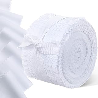 BOAO 40 Pieces Fabric Strips Rolls Collection Jelly Fabric Strips for Quilting Roll up Fabric Craft Patchwork Strips DIY Sewing Fabric Rolls for Handmade Favors (White, 2.5 x 44 Inch)