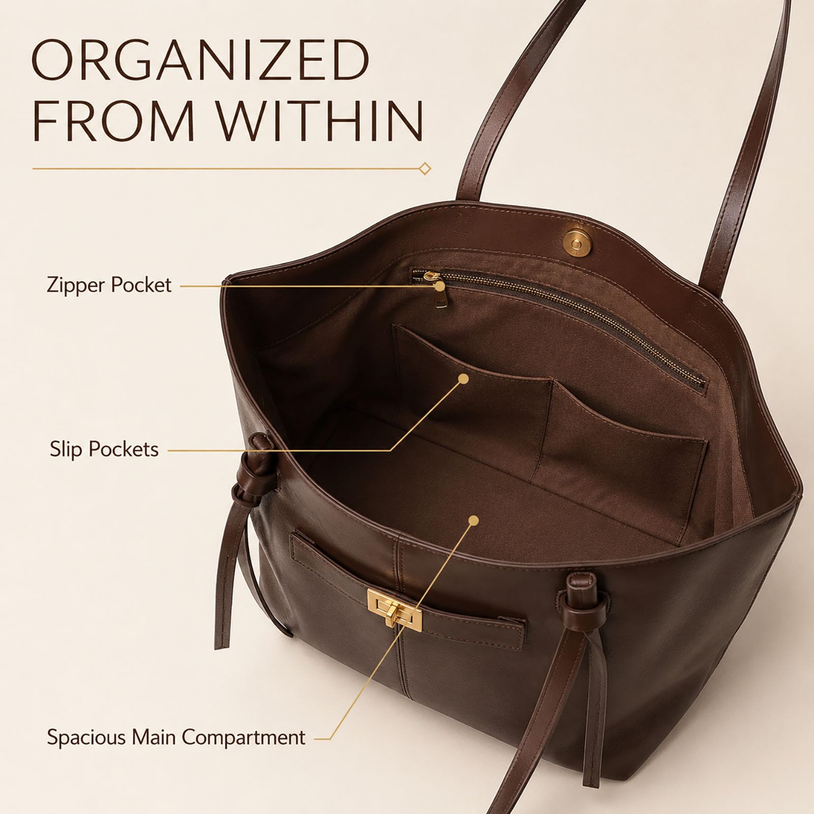 Adius Bolso Tote para Mujer, Bolso Tote de Piel para Mujer