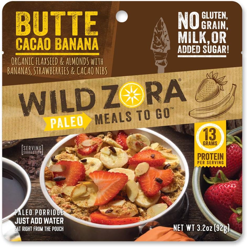 Wild Zora Paleo Meals To Go - Butte Cacao Banana - Freeze Dried Meal for Backpacking and Camping - Vegan Breakfast - Gluten Free, Grain Free, No Added Sugar - (Single Serving)
