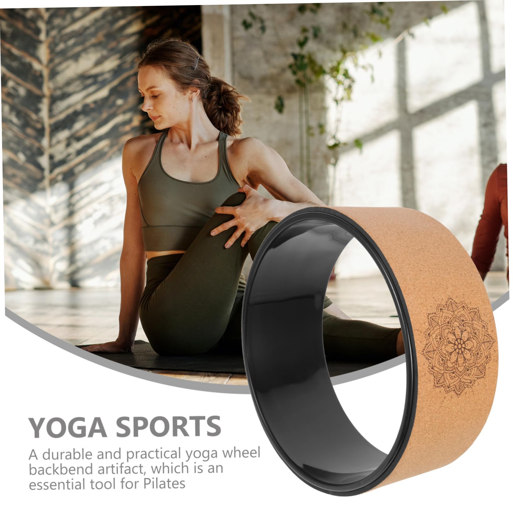 Veemoon Rueda de Yoga de Corcho Natural Antideslizante, 1 Pieza, Accesorio para Entrenamiento y Masaje de Espalda, Herramienta para Estiramientos, Pilates y Mejora Flexibilidad