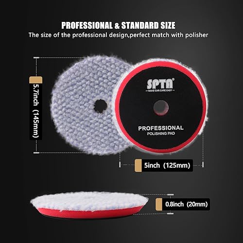 Miniatura 2 de SPTA Almohadilla de pulido de lana, 2 almohadillas de corte de lana gruesa de 5 pulgadas (4.921 in), almohadilla de lana gruesa, juego de