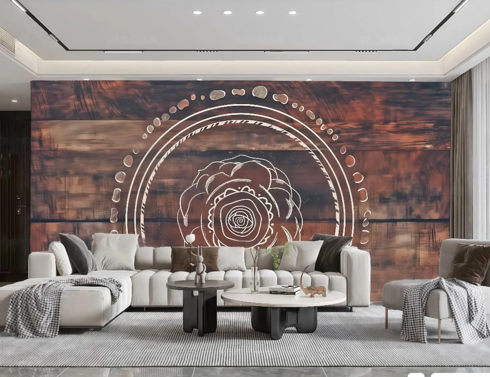 Nowoczesna minimalistyczna tapeta w stylu retro z litego drewna, deska artystyczna, kwiat róży, graffiti, TV Sofa tło fototapeta do salonu, restauracji, kawiarni, ściany, 3D, 250 x 175 cm